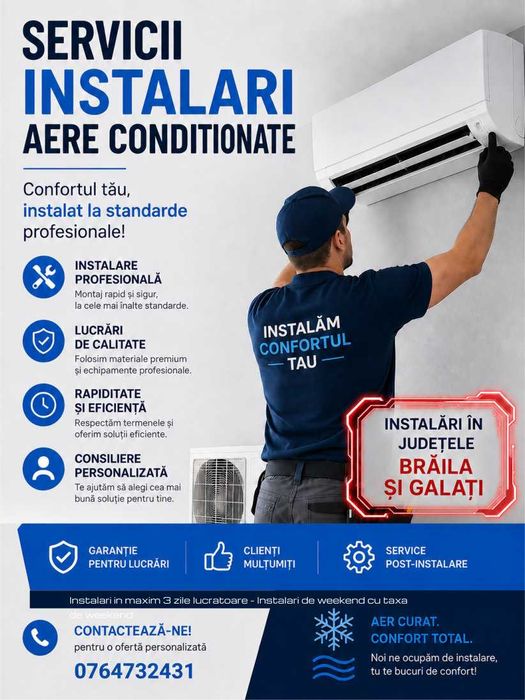 INSTALARE aere conditionate 9000/12000/18000/24000 BTU - BRAILA GALATI