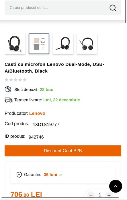 Casti cu microfon Lenovo Dual-Mode, USB-A/Bluetooth, Black. Sigilate