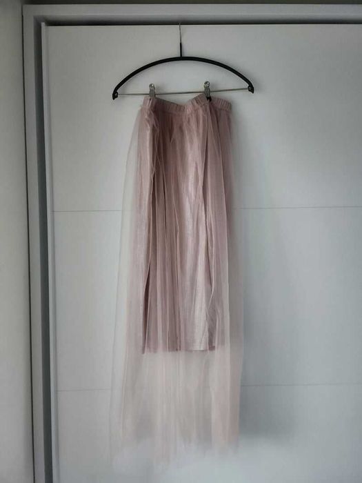 Fustă voal, roz pudrat, lungă, L
