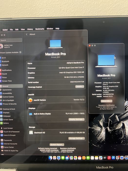 Macbook pro 15,4 inch late 2017