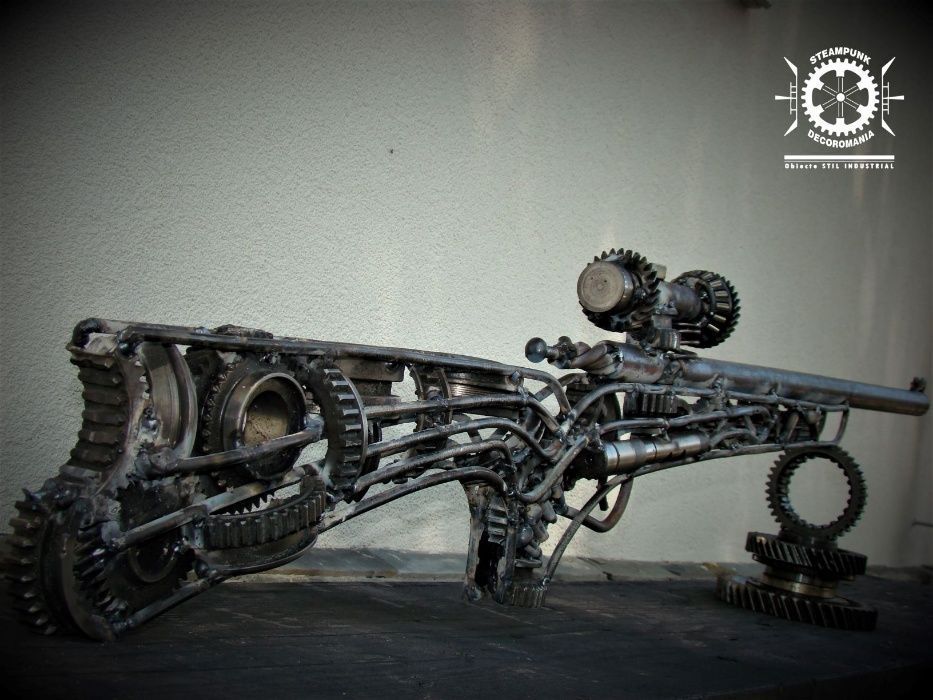 Arma de vanatoare.Sculptura decorativa stil industrial hand made.