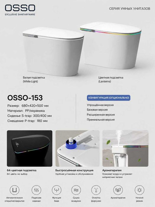 Умные унитазы OSSO-Aqilli unitazlar optom