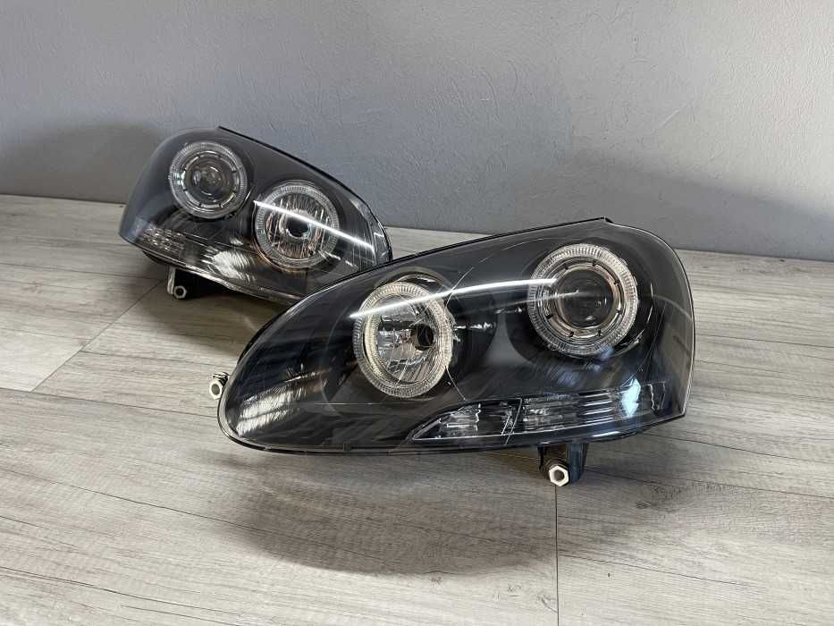 Far faruri VW Golf 5 Jetta Angel Eyes look negru cu lupa NOU