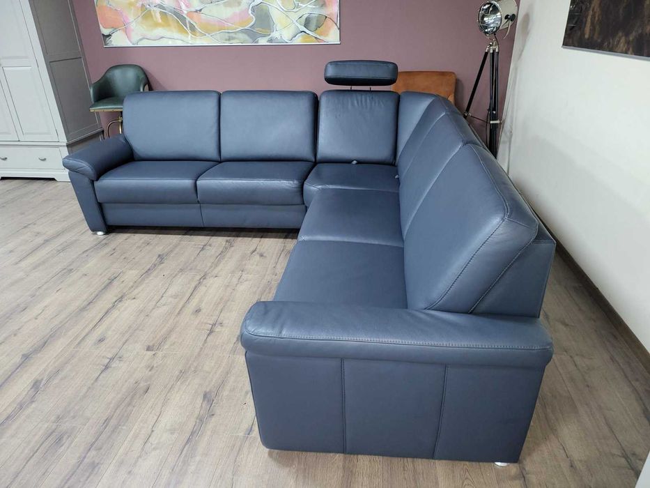 Син кожен ъглов диван Vercelli Belvita