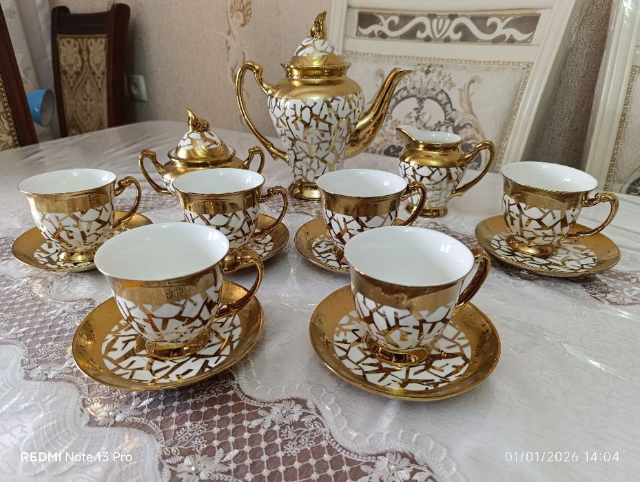 Чайный сервиз кофейный набор золотой мрамор