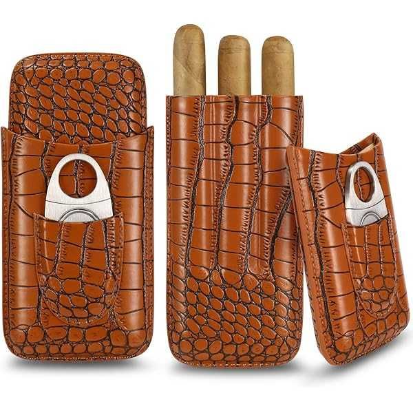 Калъф от телешка кожа за 3 пури със ножичка