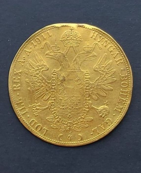Monedă istorică de aur 24 carate 4 ducați 1911 Frantz Joseph - la  cel mai mic preț de pe întreaga planetă