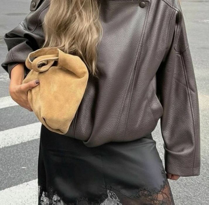 Кожено oversize яке с яка