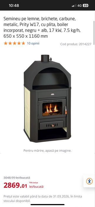 Soba, termo semineu, centrala incalzire lemne/peleti 17KW