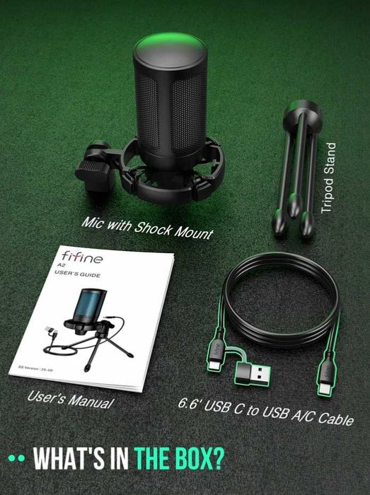 Mикрофон FIFINE A2 с RGB подсветка + стойка, USB Type-C