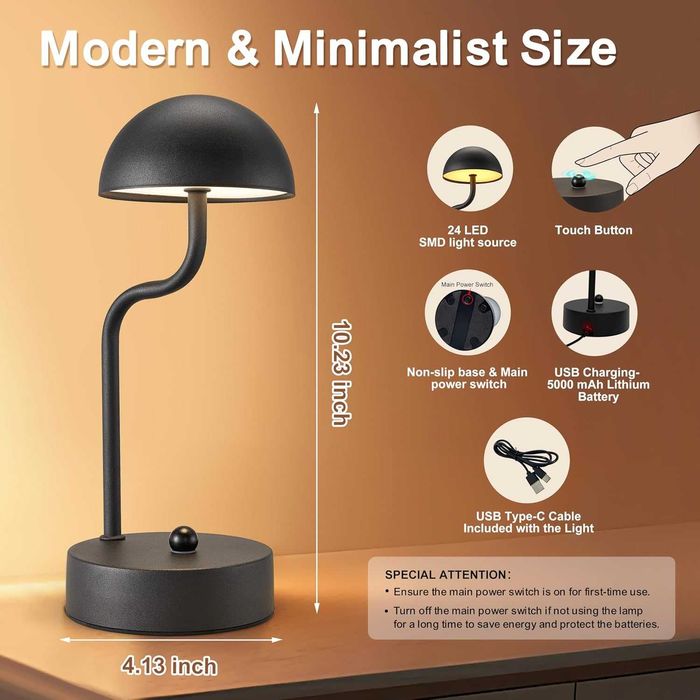 Dreamholder 2 бр. безжична сензорна настолна лампа, LED, 5000 mAh