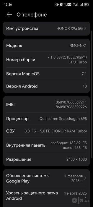 Honor x9a sotiladi. 256/8+5