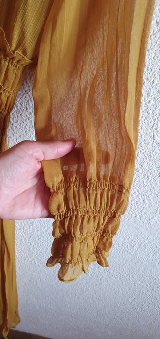 Rochie noua lunga  plisata  Zara S galben-mustar