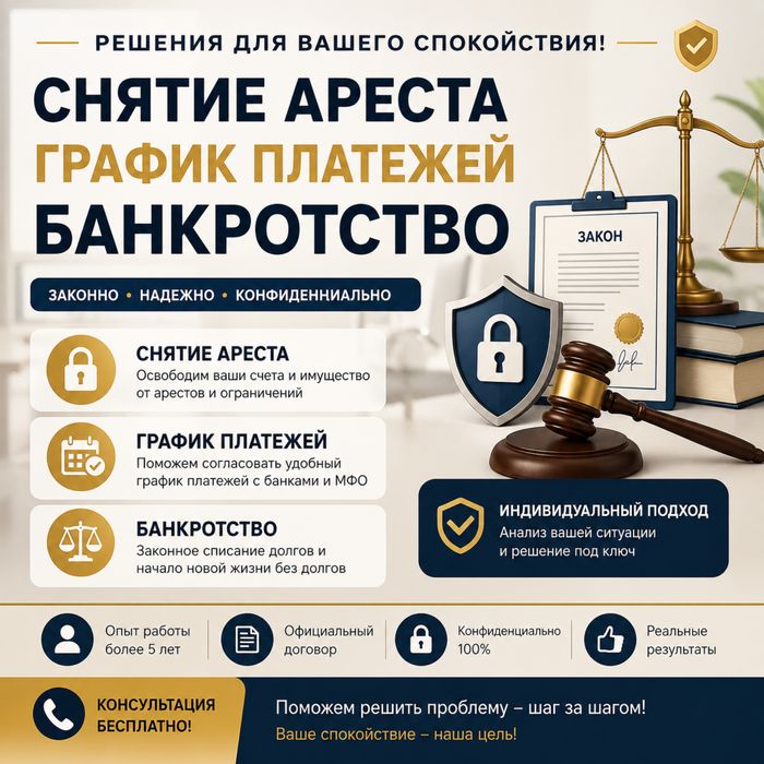 Снятие ареста/График/Ип/Банкротство. Быстро и надежно!