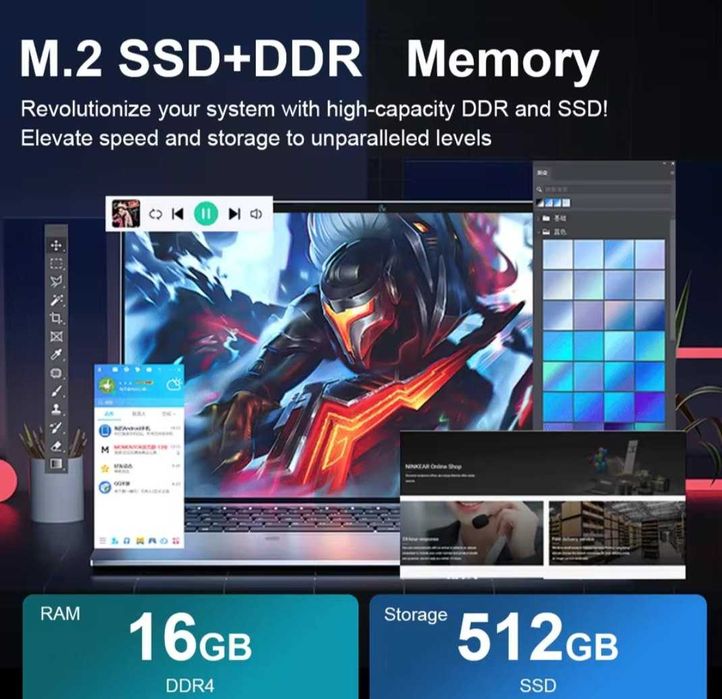 Laptop 15.6" HD, Intel Celeron N4000, 16GB RAM, max 2TB SSD