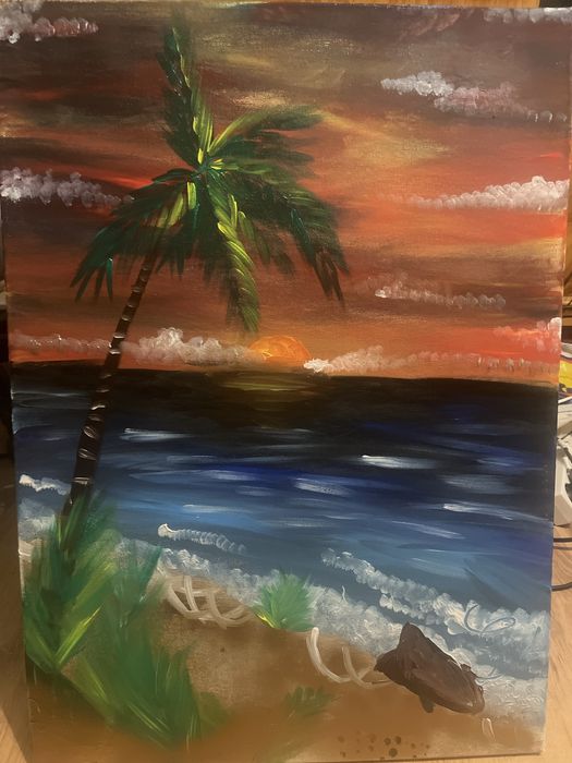 Vand  tablou tropical pictat in acrilice