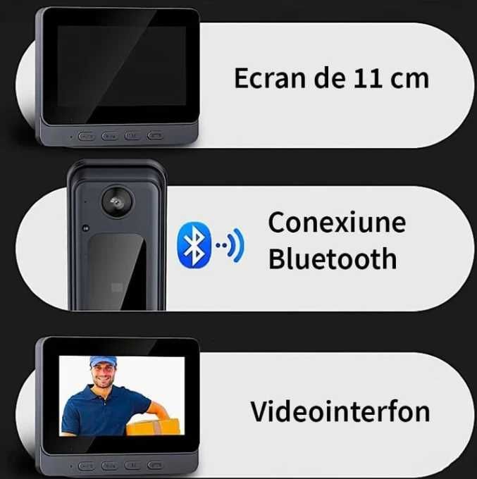 Sonerie video inteligenta, bluetooth, night vision, infrarosu, senzor IR, interfon video HD