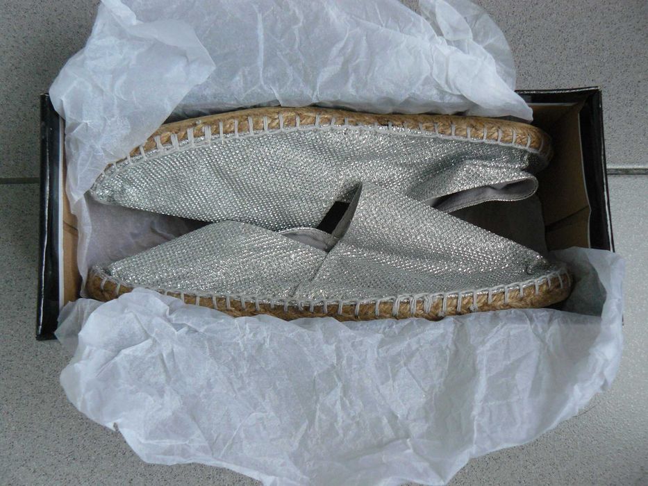 Espadrile Dama ADAM'S Panza,Talpa Din Iuta,Argintii Cu Sclipci