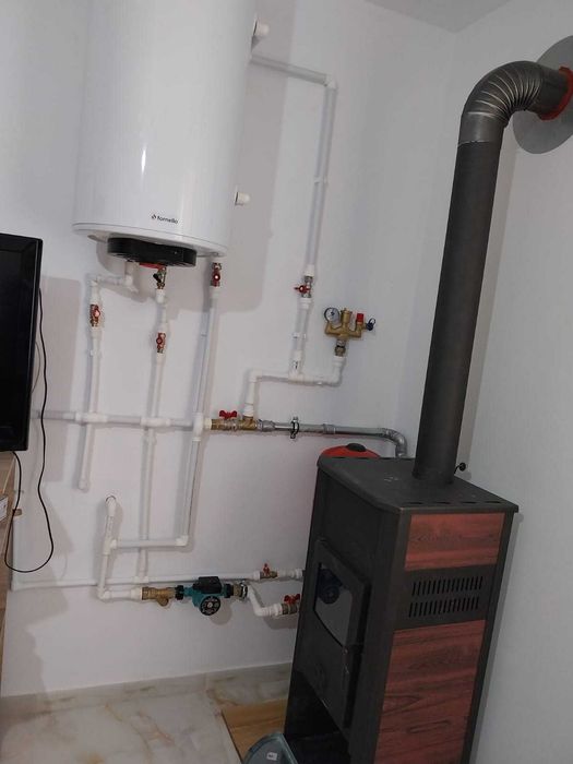 Kit Termosemineu pe lemne Fornello Roma E, Bordeaux, 22 kW, 49x45x103 cm, boiler termoelectric 100l