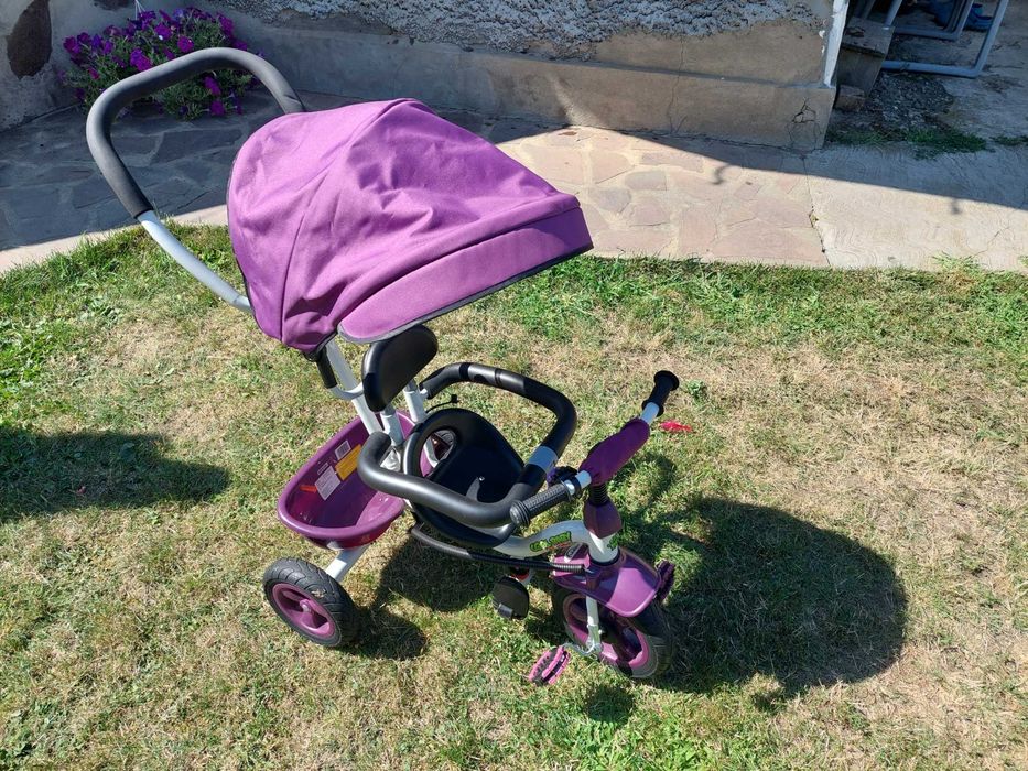 Tricicletă copii Cool Baby, cu copertina , loc de depozitare , suport picioare , spatar, mâner de împingere reglabil și detașabil, bara de protectie