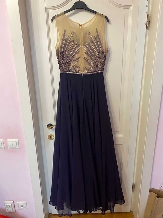 rochie mov lunga eleganta cu pietre