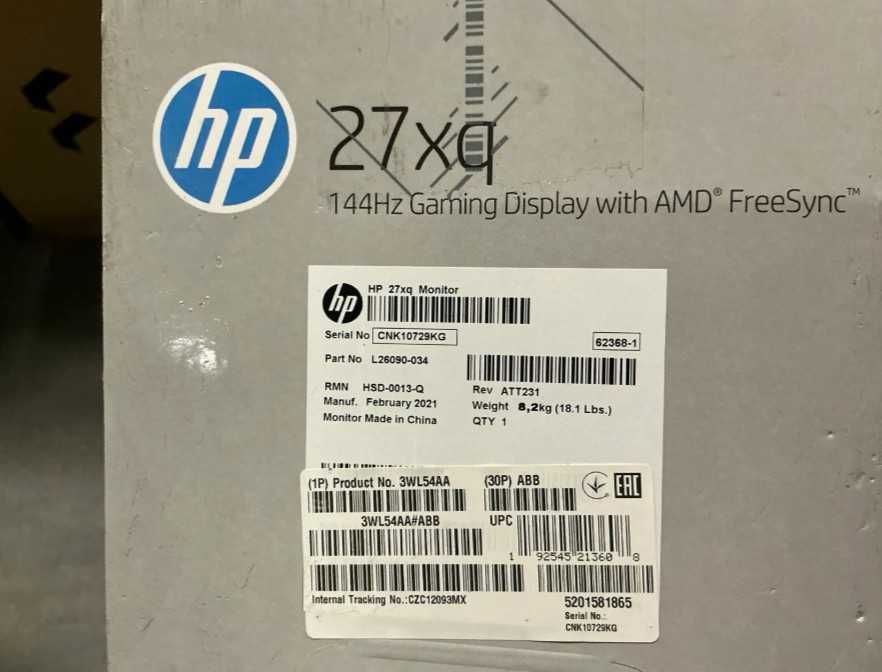 HP 27XQ Monitor Gaming 144Hz