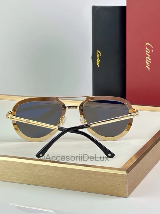 Ochelari de Soare Cartier CT0195S Noi Full Box Santos De Cartier [Verificare Colet] Gold