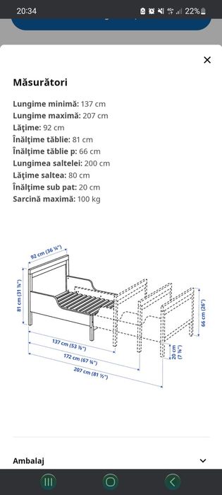 Vând pat extensibil Ikea Sundvik + somiera