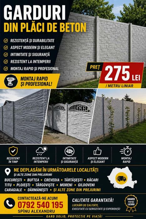 Garduri din placi de beton vând și montez