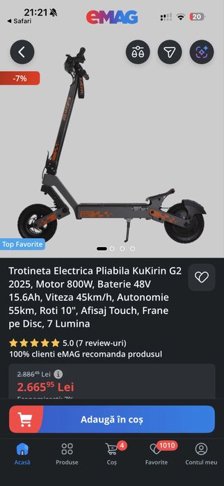 Trotineta electrica Kukirin pliabila 800W