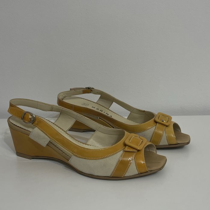 Sandale Slingback Marina Piele - Galben/Crem - Mărime 39 (Prezintă urme de uzură la interior)
