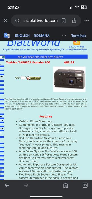 Aparat foto Yashica Acclaim 100