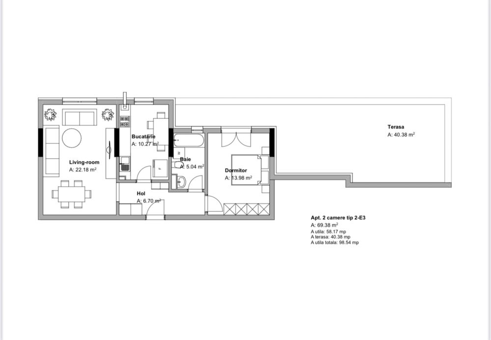 Apartament 2 camere terasa tip Penthouse