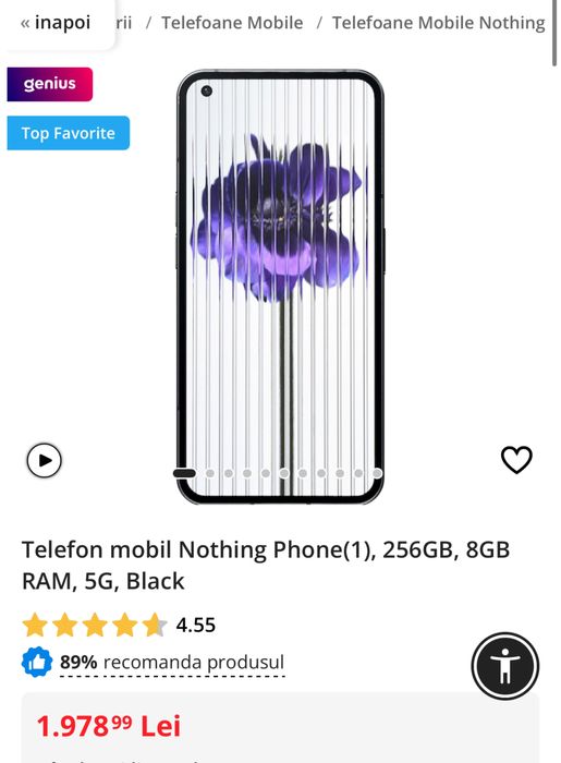 Telefon mobil Nothing Phone(1), 256GB, 8GB RAM, 5G, Black, NOU