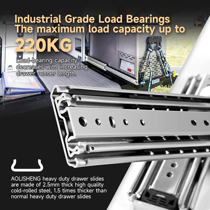 Glisieră sertar cu extindere completă 400mm heavy duty capacitate 200kg lățime 76mm 1 pereche