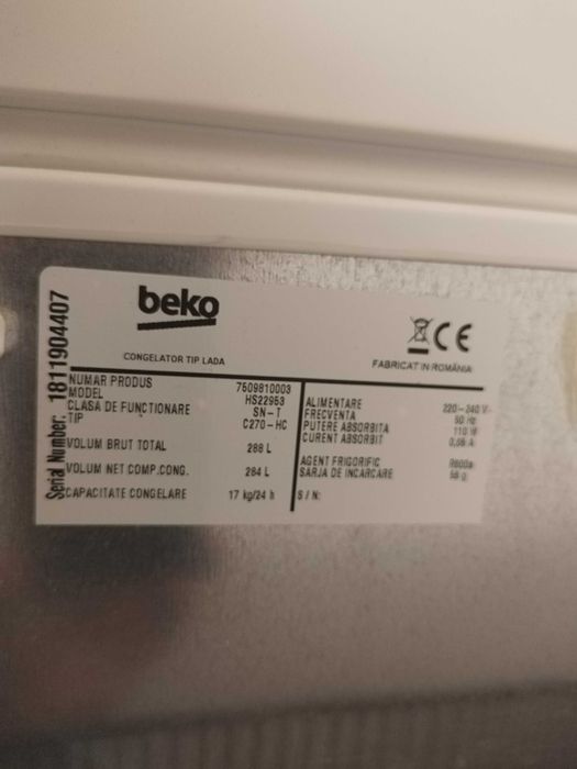 lada frigorifica beko orizontala de 288 litri cu 3 cosuri