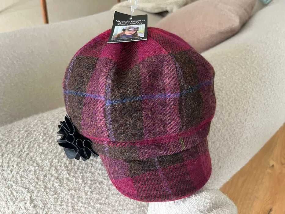 Palarie lana Mucros Weavers - Ladies Tweed Newsboy Hat - Pink Plaid