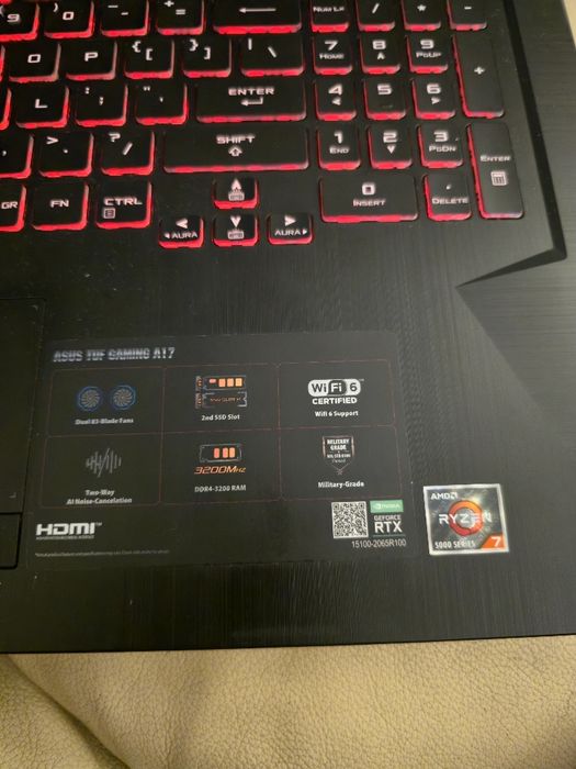 Laptop Asus Tuf A17 Ryzen 7 5800H RTX3070 8GB 16 GB DDR4
