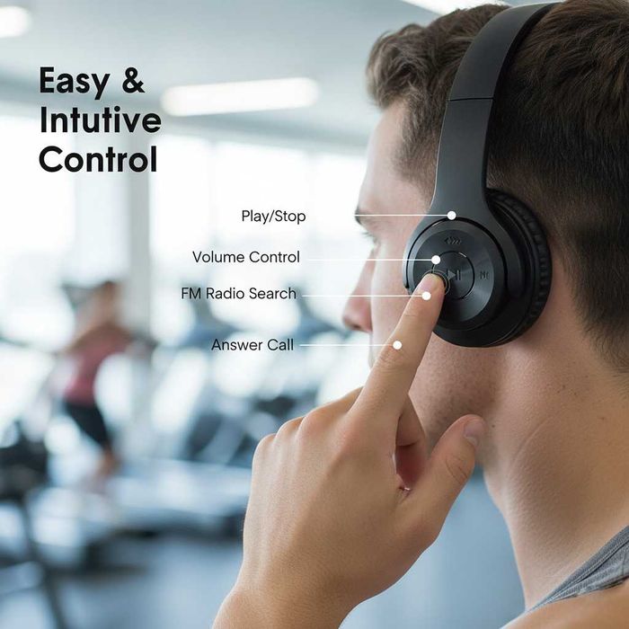 Casti wireless over-ear cu microfon MP3 player slot card SD radio FM