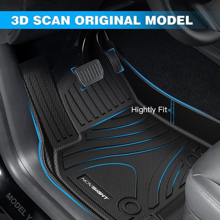 К-кт 3 части 3D трислойни TPE стелки за Tesla Model Y (2019-2023), NOVSIGHT, черни