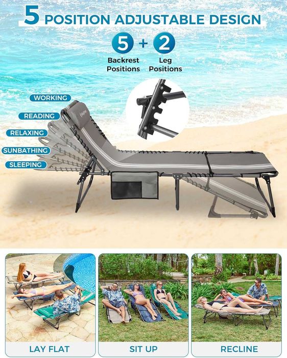 KingCamp Сгъваем шезлонг с отвор за четене, 5 позиции