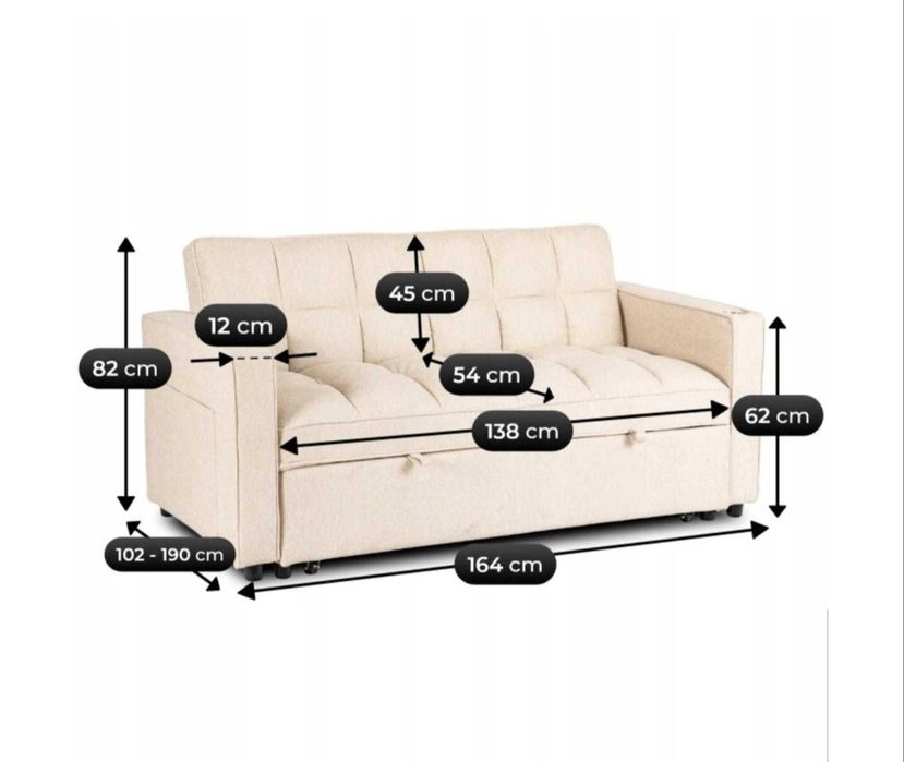Fotoliu Dublu Extensibil Astana, 141x103x84 h cm, Stofa, Beige