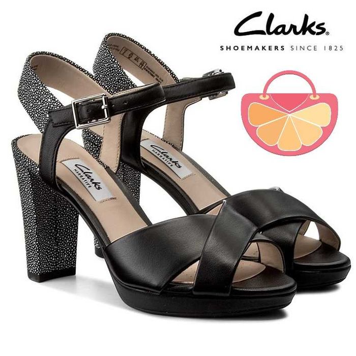 %ПРОМО% CLARKS № 38/39 – Дамски сандали от ест кожа "BLACK & WHITE"