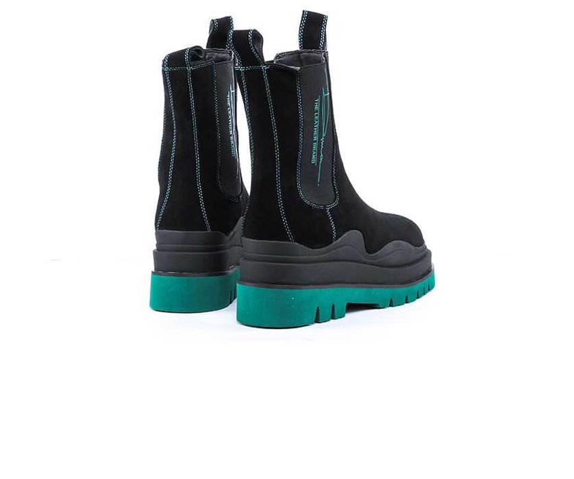 Дамски боти от ест.велур в черно и зелено