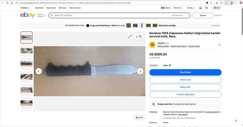 Cuțit vintage Kershaw model 1005 – colecție / uz personal