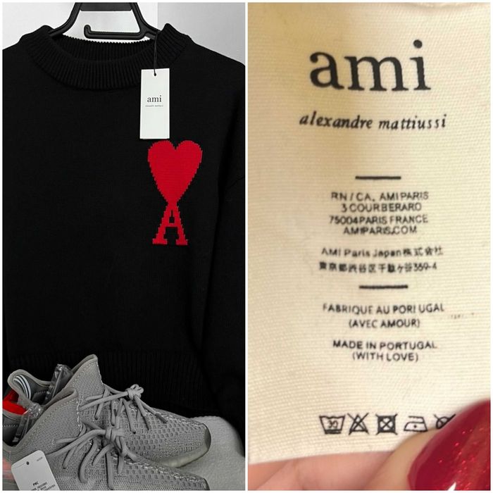 Бял, черен и сив пуловер AMI