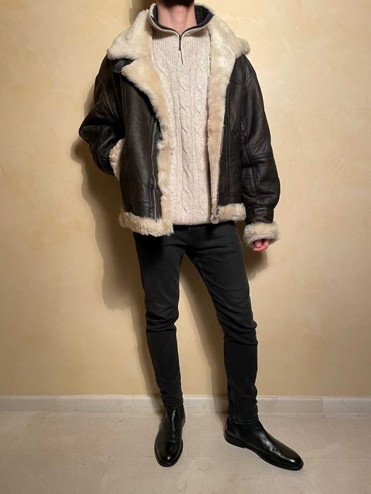 Cojoc maro vintage pentru barbati piele si blana Shearling premium