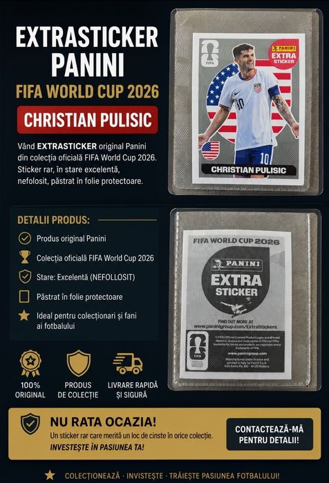 Vând Panini EXTRA STICKER – Christian Pulisic (USA) | FIFA World Cup 2026
