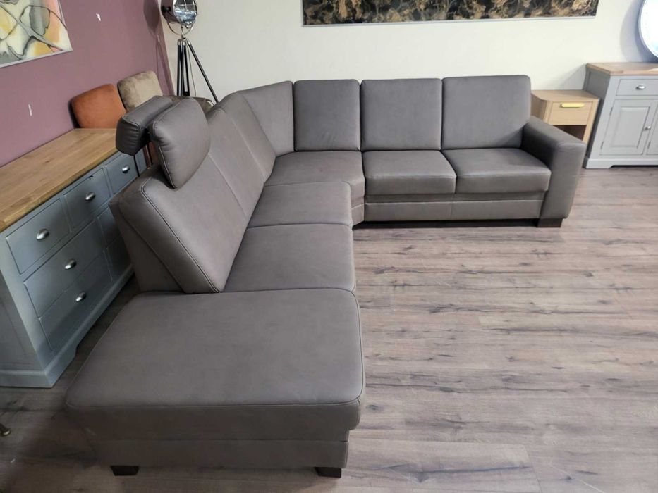 Кожен ъглов диван цвят кафяв Нуга ZE - EM05002