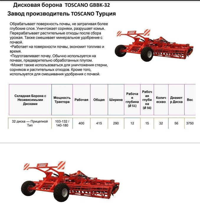 Дисковая борона 4х2 GBBK-32 Турция